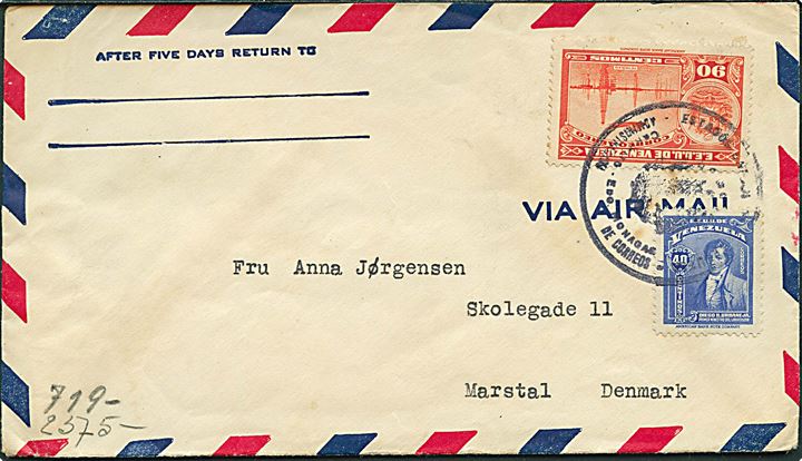 37½ c. Urbanja og 90 c. Luftpost på luftpostbrev ca. 1940/41 til Marstal, Danmark. Åbnet af tysk censur i Frankfurt.