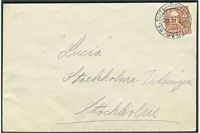 15 öre Linné på brev annulleret med bureaustempel FKMB Slite - Romakloster d. 28.11.1939 til Stockholm. Godt stempel.