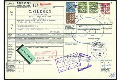 6,25 kr. porto på internationalt adressekort fra København d. 30.10.1970 til Stockholm, Sverige, Mærkerne med perfin C51 - C. Olesen.