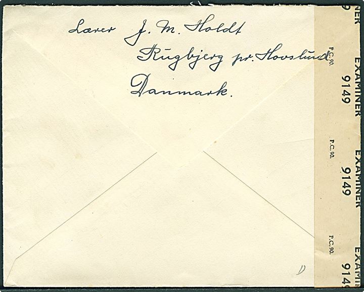 20 øre Thyco Brahe og 20 øre DSB på brev fra Hovslund d. 5.9.1947 til Itzehoe, Tyskland. Åbnet af britisk efterkrigscensur i Tyskland.