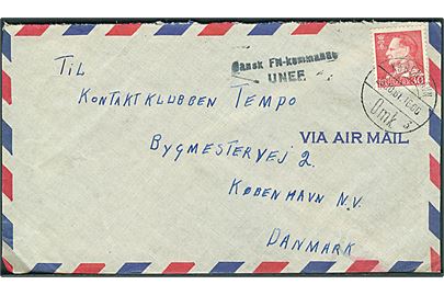 30 øre Fr. IX på luftpostbrev stemplet København d. 25.10.1961 og sidestemplet Dansk FN-kommando UNEF til København. 