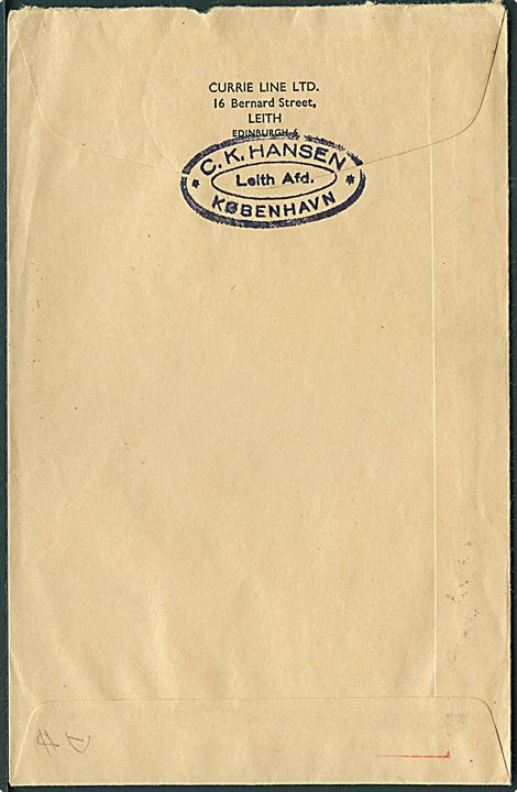 90 øre illustreret firmafranko fra C.H.K. på consignee brev fra Leith, Scotland sendt anbefalet i København d. 27.8.1962