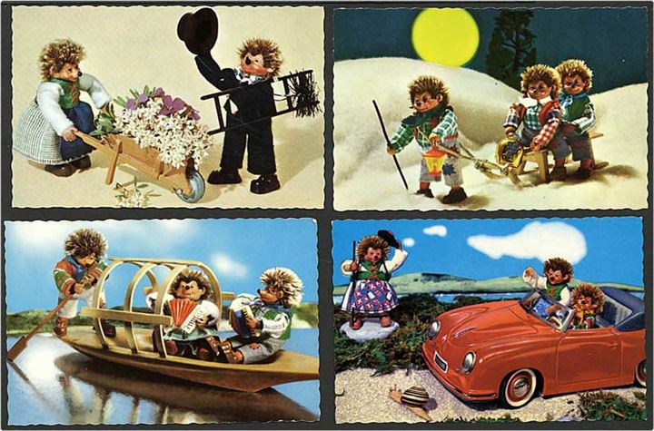 5 stk. postkort med pindsvinene Peter. A. Kiener no. 706-709 og 711.