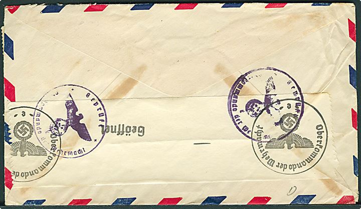 Blandingsfrankeret luftpostbrev fra Gartagena d. 29.1.1941 til Marstal, Danmark. Fra dansk sømand ombord på S/S Standard. Åbnet af tysk censur i Frankfurt.