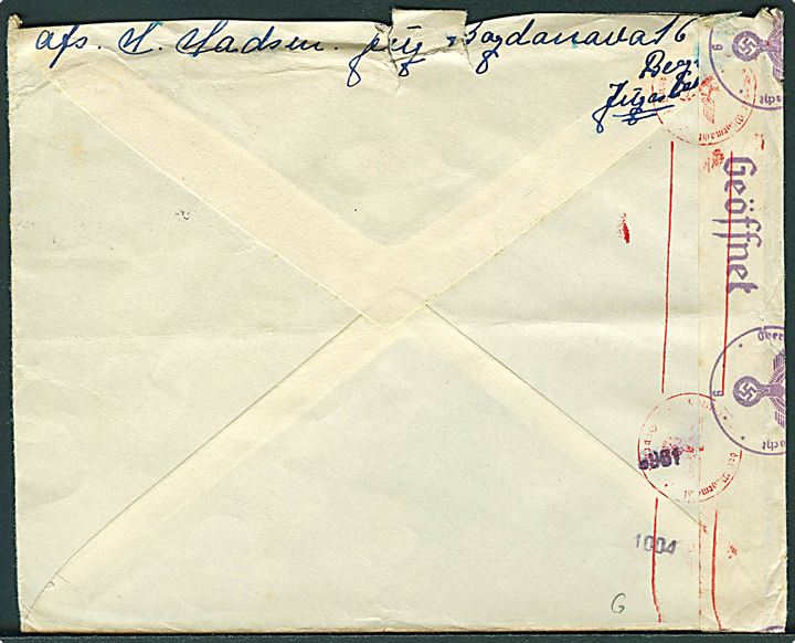 4 din. Balkan Entente udg. på brev fra Geograd d. 11.1.1941 til Marstal, Danmark. Åbnet af tysk censur i Wien.