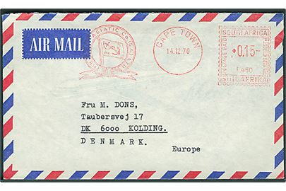 15 c. Firmafranko fra Østasiatisk Kompagni på luftpostbrev fra Cape Town d. 14.12.1970 til Kolding, Danmark.