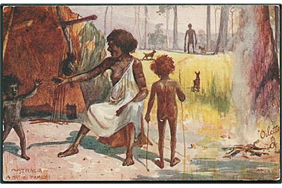 Albert Henry Fullwood: Aborigines of Australia. Raphael Tuck & Sons Oilette no. 7592. Limrester på adressesiden.  
