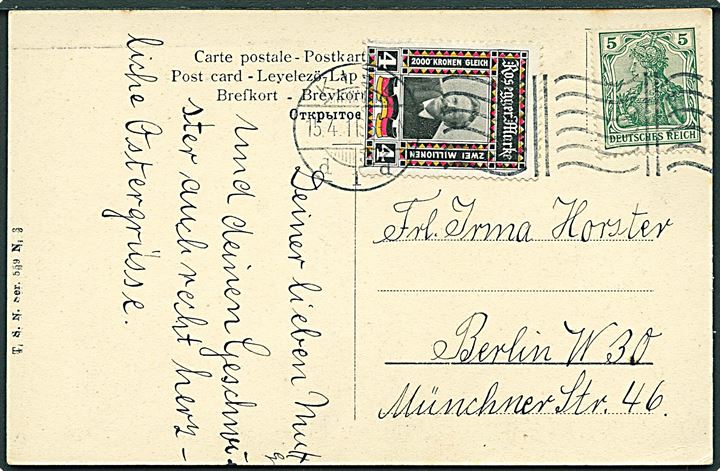 5 pfg. Germania og Roesegger Marke på brevkort fra Kiel d. 15.4.1911 til Berlin.