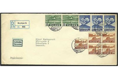 3,30 kr. porto på Rec. luftpost brev fra Reykjavik, Island, d. 13.1.1952 til København.