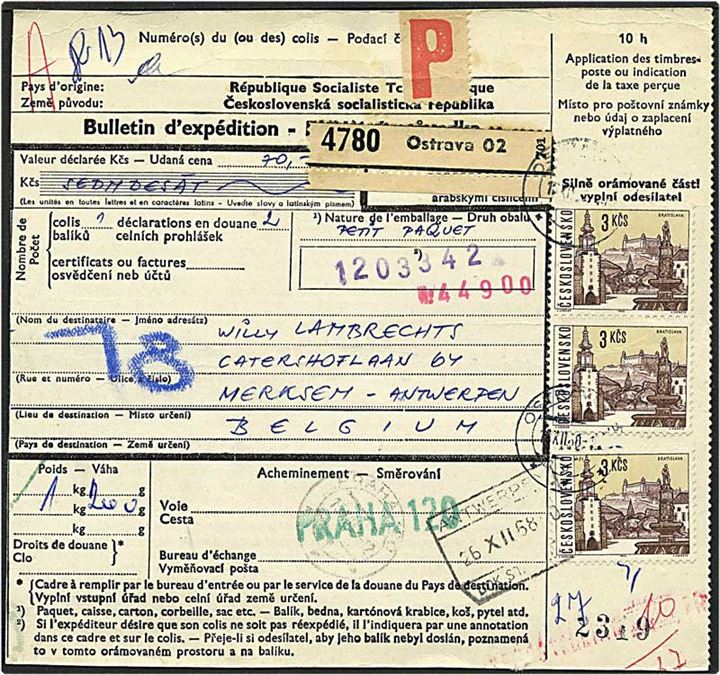 3 kcs på adressekort fra Ostrava, Tjeksloviet, d. 1612.1968 til Antwerpen, Belgien.