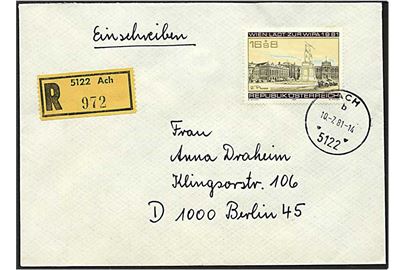 16+8 shilling på Rec. brev fra Ach, Østrig, d. 10.7.1981 til Berlin, Tyskland.