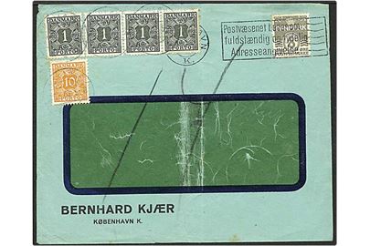 8 øre grå bølgelinie på brev fra København d. 23.5.1936 til Værløse. Brevet sat i porto og påsat 1 øre grønsort og 10 øre orange portomærker.