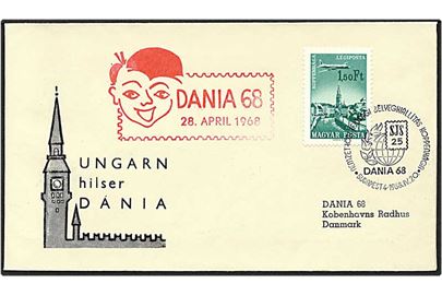 1,50 Ft. grøn på brev fra Budapest, Ungarn, d. 24.4.1968 til København.
