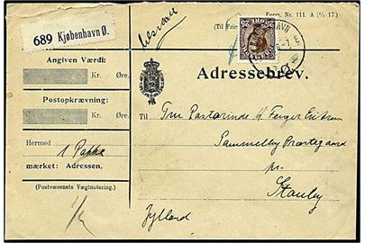 25 øre brun Chr. X på adressebrev fra København d. 16.3.1918 til Stauby.
