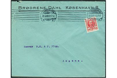 10 øre Fr. VIII med perfin B.D. på firmakuvert fra Brødrene Dahl i Kjøbenhavn d. 22.3.1909 til Assens.