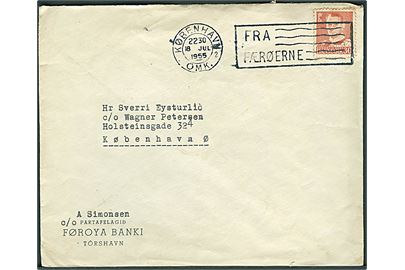 30 øre Fr. IX på brev annulleret med skibs TMS København OMK. 2 / Fra Færøerne d. 18.7.1955 til København.