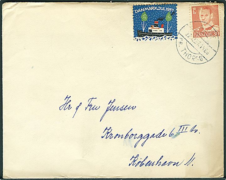 30 øre Fr. IX og Julemærke 1957 på brev annulleret med pr.-stemplet Aidt pr. Thorsø d. 22.12.1957 til København.