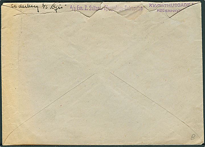 20 øre Chr. X på brev fra Nyborg d. 14.8.1948 til Marstal. Fra Svitzers bjergningsfartøj S/S Ægir.