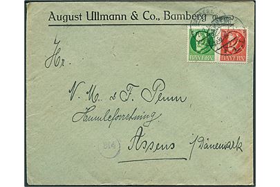 5 pfg. og 15 pfg. Ludwig III på brev fra Bamberg d. 28.2.1919 til Assens, Danmark.