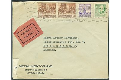 45 öre blandingsfrankeret ekspresbrev fra Stockholm d. 27.9.1941 til København, Danmark. Åbnet af dansk censur. Ank.stemplet d. 30.9.1941.