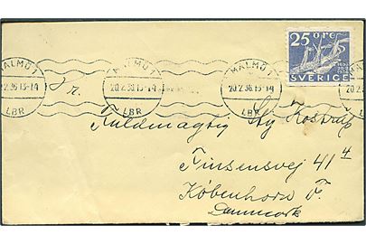 25 öre Postjubilæum på brev fra Malmö d. 20.2.1936 til København, Danmark.