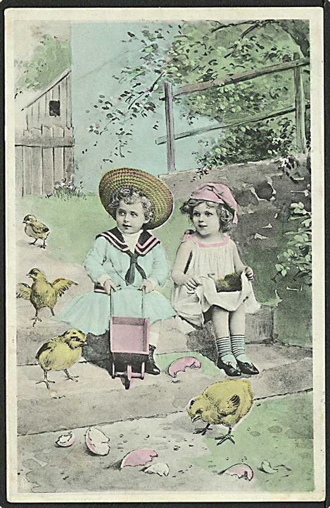 2 børn med kyllinger. No. 2493.