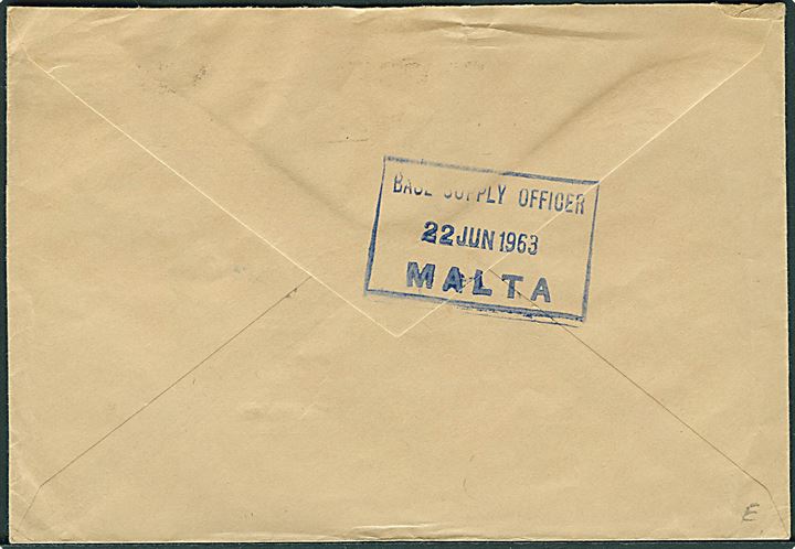 3d Elizabeth på OHMS kuvert stemplet Post Office / Maritime Mail til Newcastle, England. På bagsiden rammestempel: Base Supplt Officer Malta d. 22.6.1963.