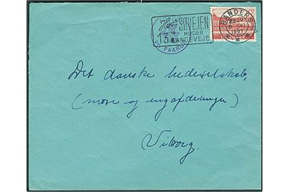30 øre Nationalmuseum (defekt) på brev stemplet Randers d. 31.10.1957 og sidestemplet med posthornstempel ASFERG pr. FAARUP til Viborg.