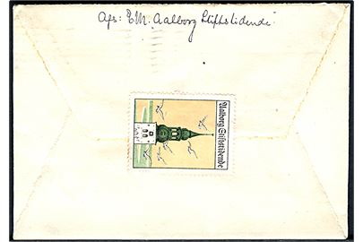 15 øre Chr. X 60 år på brev fra Aalborg d. 21.10.1930 til København. På bagsiden etiket fra Aalborg Stiftstidende.