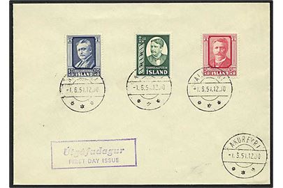 Komplet sæt Hannes Hafstein på brev fra Akureyri, Island, d. 1.6.1954.