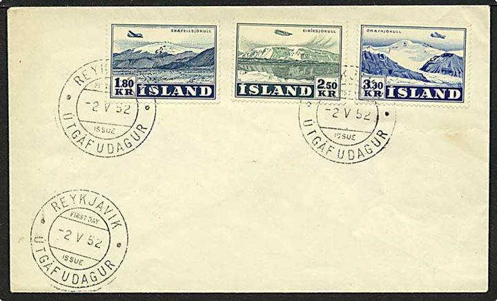 Komplet sæt luftpost på brev fra Reykjavik, Island, d. 2.5.1952.