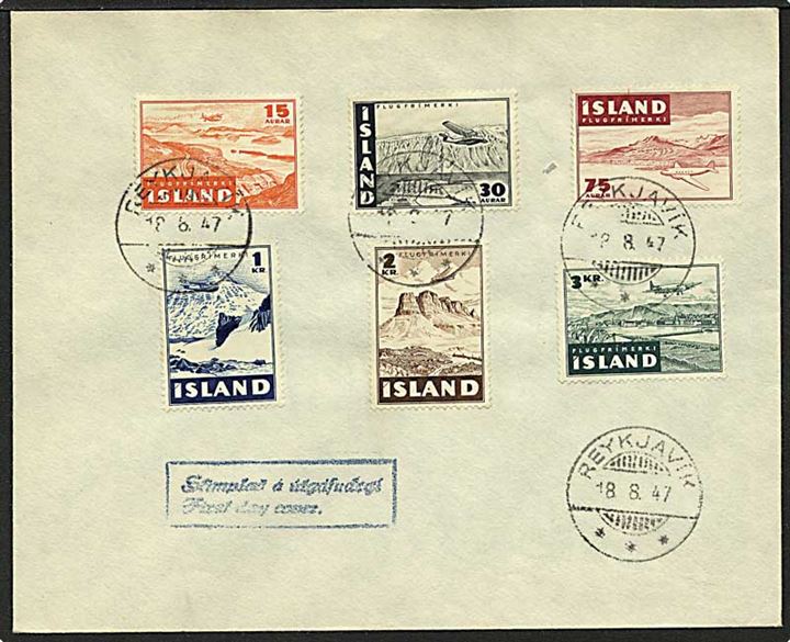 Komplet sæt luftpost på brev fra Reykjavik, Island, d. 18.8.1947.