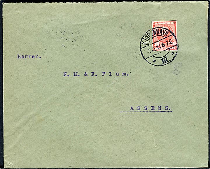 10 øre Fr. VIII helsagsafklip som frankering på brev fra Kjøbenhavn d. 9.10.1911 til Assens.