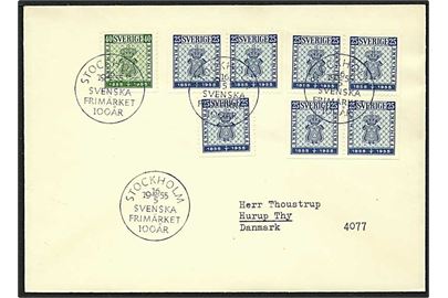 Komplet sæt frimærkejubilæum på brev fra Stockholm, Sverige, d. 16.5.1955 til Hurup.