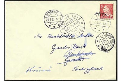 35 øre rød Fr. IX på brev fra Ølsted d. 28.6.1963 til Gråsten. Omadresseret til Rinkenæs og Kruså.