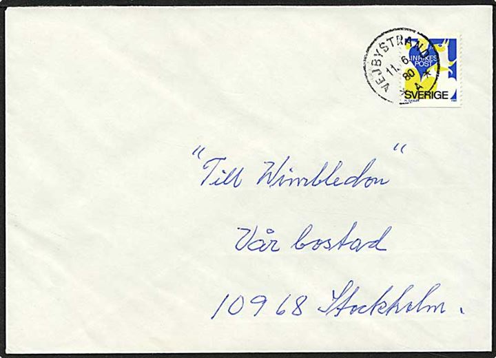 Rabatmærke på brev fra Vejbystrand d. 11.6.1980 til Stockholm, Sverige.