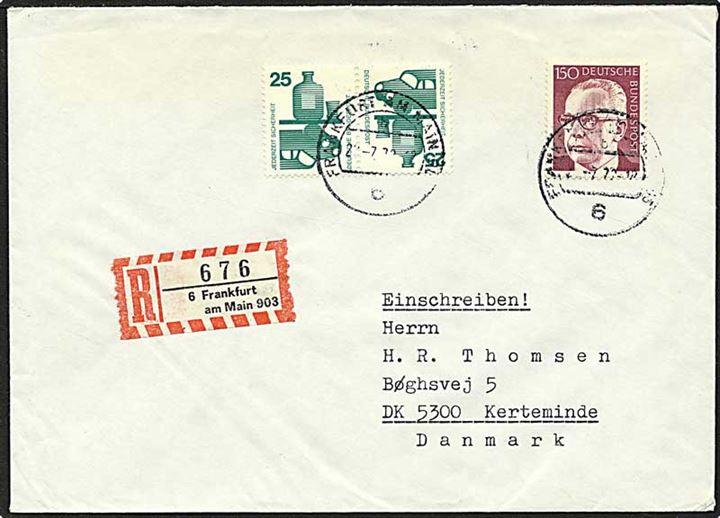 2 mark på Rec. brev fra Frankfurt, Tyskland, d. 22.7.1972 til Kerteminde.