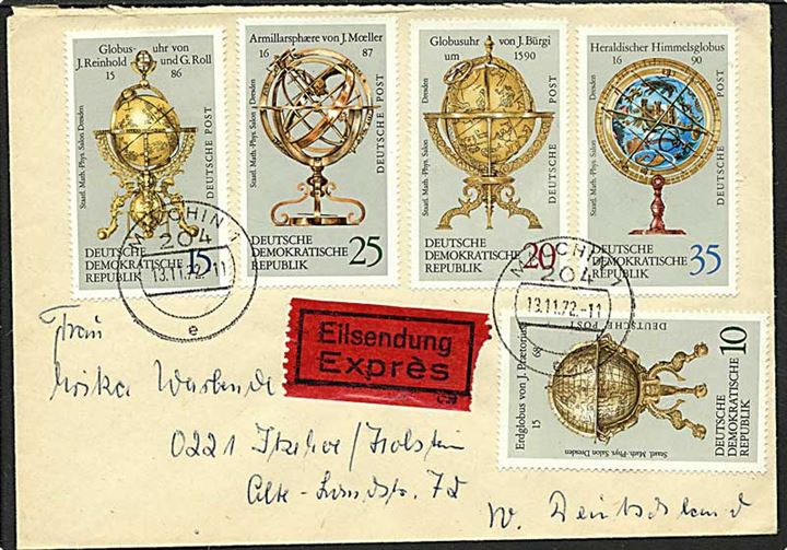 Göteborg, Sverige, på expres brev fra Malchin, DDR, d. 13.11.1972 til Itzehoe, Tyskland.