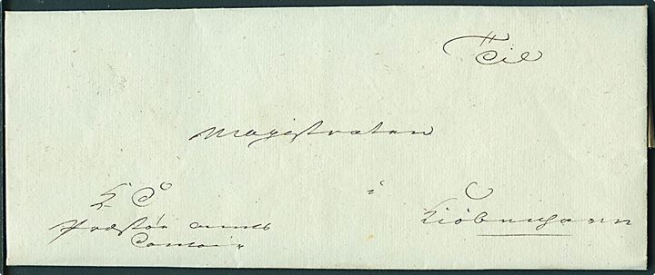 1820. Tjenestebrev påskrevet K.T. Præstøe Amtscontoir med fuld indhold dateret d. 9.5.1820 til Kjøbenhavn.