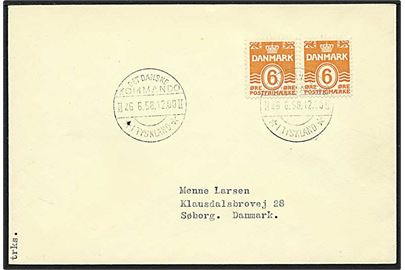 6 øre orange bølgelinie på brev fra Det Danske Kommando *i Tyskland* d. 26.6.1958 til Søborg. Postkvittering medfølger.