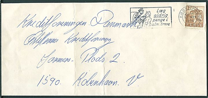 1 kr. Ferie mærke anvendt som frankering på lokalbrev i København d. 12.11.1975. Ikke udtakseret i porto.