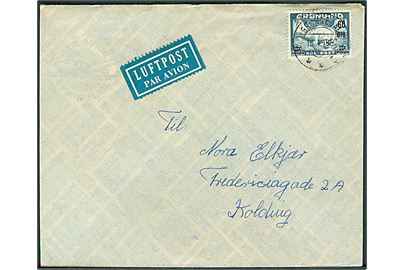 60/40 øre Provisorium single på luftpostbrev fra Grønnedal d. 10.1.1957 til Kolding.