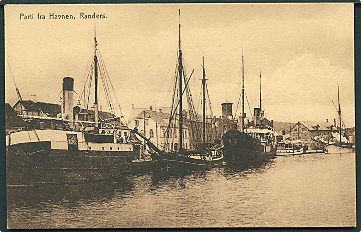 Parti fra Havnen i Randers med skibe. P. H. u/no. 