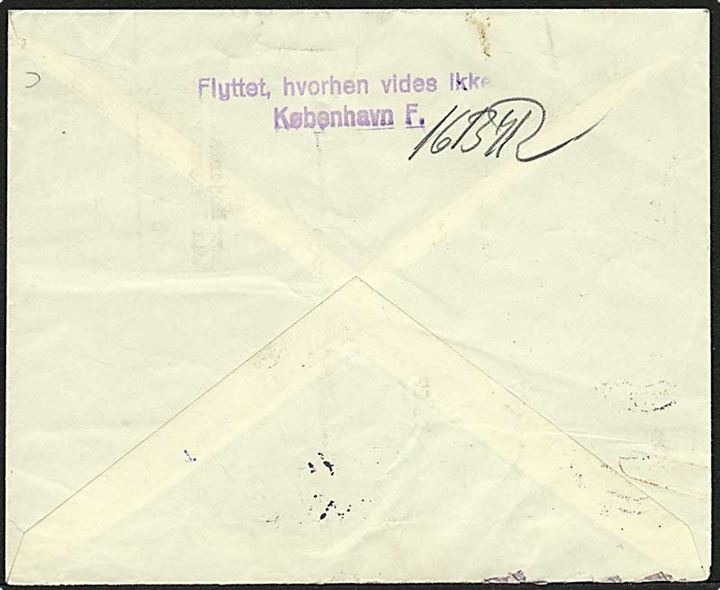 10 øre violet bølgelinie på lokalt sendt brev fra København d. 17.11.1939. Modtageren flyttet og returneret.