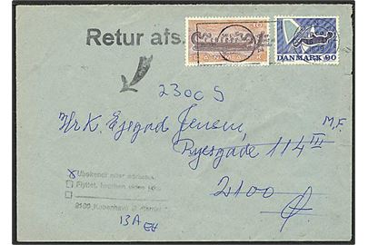 30 øre broncealderskib og 90 øre sejlsport på lokalt sendt brev København d. 16.1.1979. Ubekendt efter adressen.