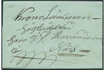 Åland. Tjenestebrev med kronoslinger dateret Jomala d. 6.1.1811 til Krono Länsmanden i Nääs på Ålands øerne. 