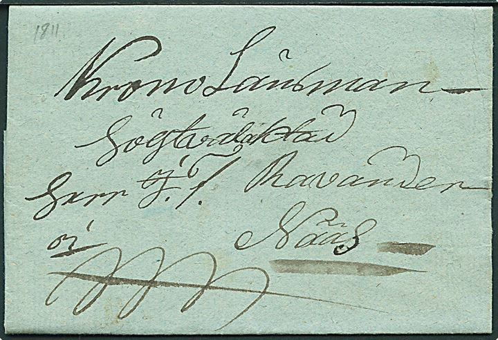 Åland. Tjenestebrev med kronoslinger dateret Jomala d. 6.1.1811 til Krono Länsmanden i Nääs på Ålands øerne. 