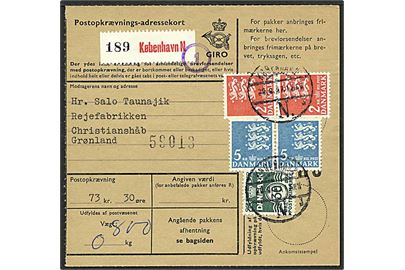 14,30 kr. porto på adressekort fra København d. 29.9.1967 til Chrisianshåb.