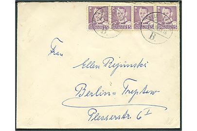 15 øre Fr. IX (4) på brev stemplet Skanderborg B. d. 4.1.1954 til Berlin, Tyskland.