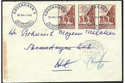 10 øre rødbrun vandmølle på brev fra København d. 10.5.1962 til Hellerup.Vignet med bekendt efter adressen.